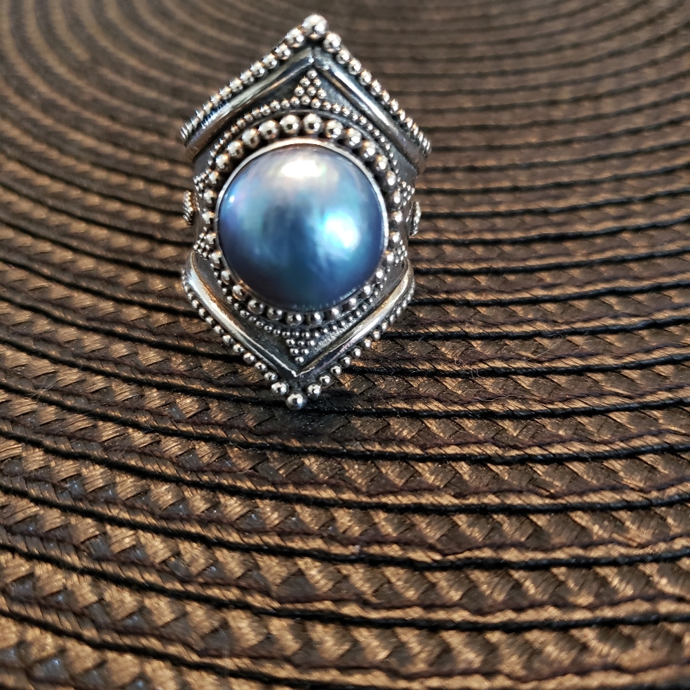 Blue pearl in sterling silver